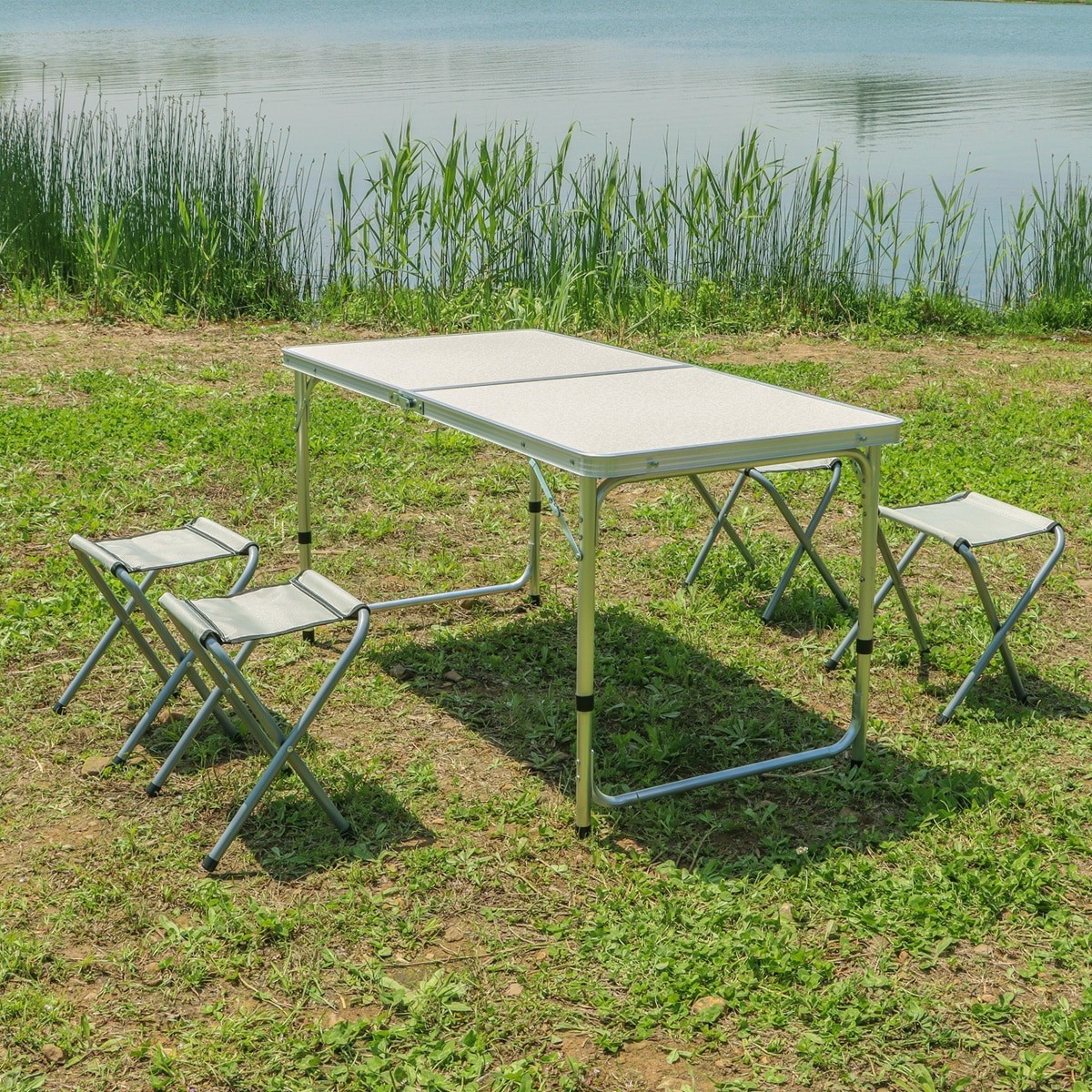 

Туристический складной стол и 4 стула Folding table Белый мрамор Комплект