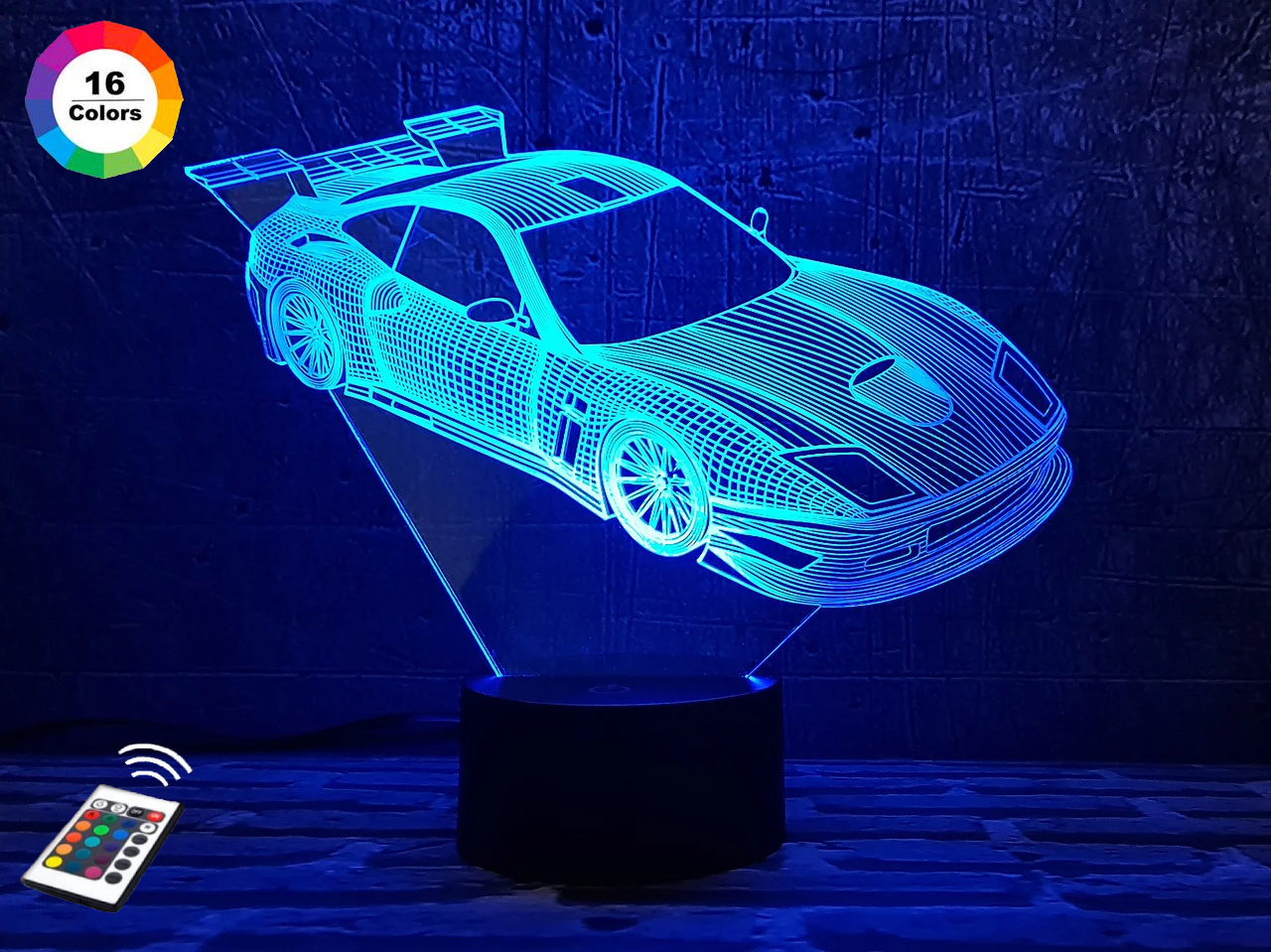 

3D ночник "Автомобиль 24" (УВЕЛИЧЕННОЕ ИЗОБРАЖЕНИЕ) подарочная упаковка + 16 цветов + пульт ДУ + сетевой адаптер + батарейки (3ААА) 3DTOYSLAMP