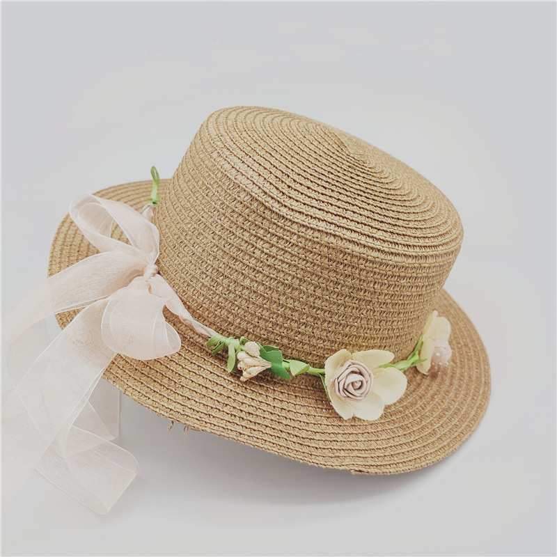 

Детская соломенная шляпа A2741 с цветком - Beige