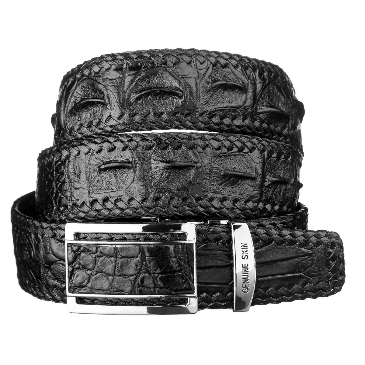 

Кожаный ремень мужской CROCODILE LEATHER 3,7х120 см Черный