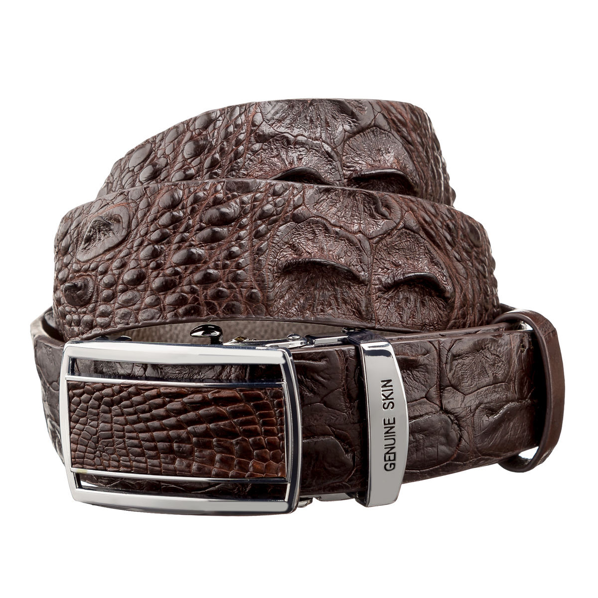 

Кожаный ремень мужской CROCODILE LEATHER 3,7х120 см Коричневый