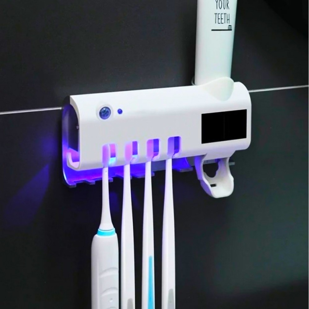 

Держатель для зубных щеток Toothbrush Sterilizer с диспенсером для пасты и УФ-стерилизатором. (WJ-3)