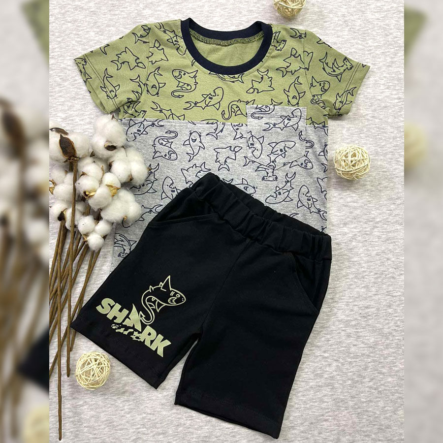 

Комплект детский Акулы хаки верх кулир Blanka 30 104-110 см. (12656)