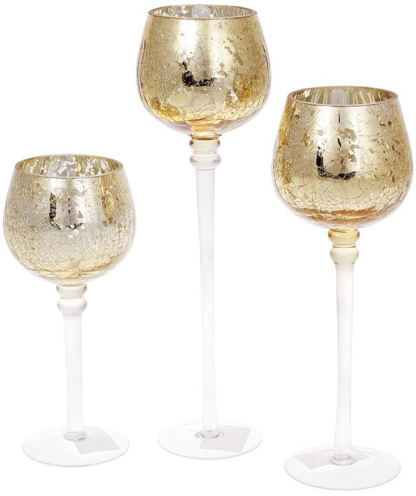 

Набор 3 стеклянных подсвечника Isabelle 20см, 25см, 30см, светлое золото Bona BD-527-700