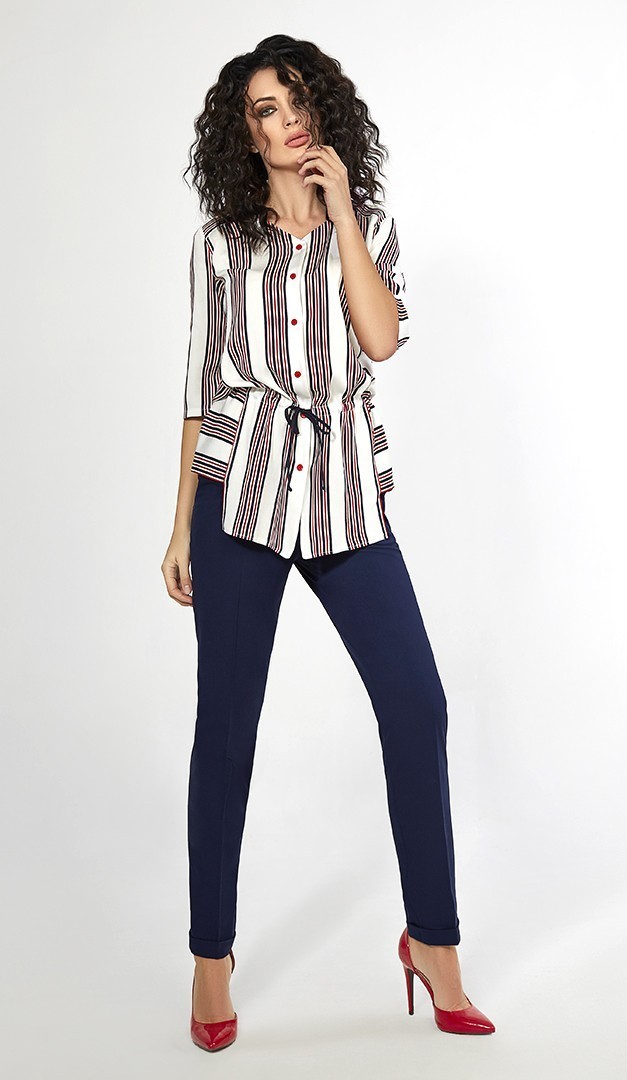 

Блузка HELENA 1474  біло-синя з червоним, Блузка HELENA 1474 50 біло-синя з червоним