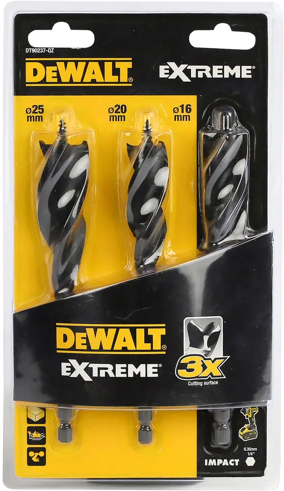 Набор сверл по дереву DeWalt Extreme Impact, спиральные в блистере 3 шт ...
