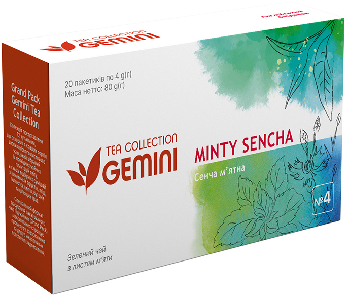Акція на Чай зеленый пакетированный Gemini Tea Collection Grand Pack Сенча мятная 4 г х 20 пакетиков (4820156430881) від Rozetka UA