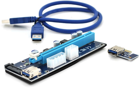 

Райзер Voltronic PCI-EX, x1 => x16, 4-pin/6-pin/Sata, USB 3.0 AM-AM 0.6 м Червоний (PCE164P-N04/VER 008S)