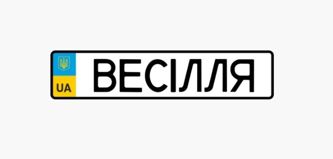 

Стильные Номера на авто Пластик 52х11 см Весілля С-2, Крепление в номерную рамку, Украина