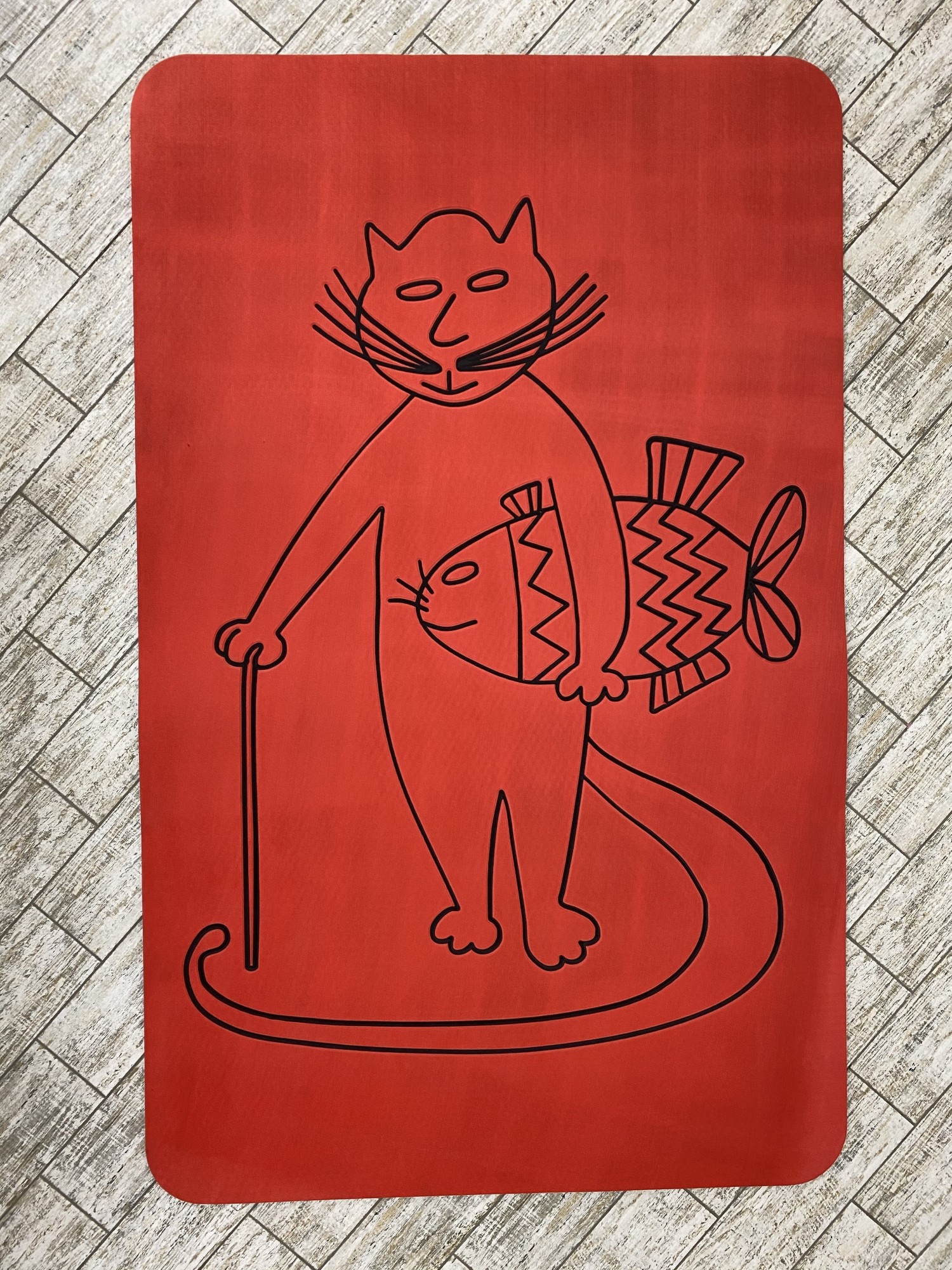 

Большой детский ЭВА коврик для игр, отдыха Pollymat Кот teak (180см*110см*0,8см Красно-черный)