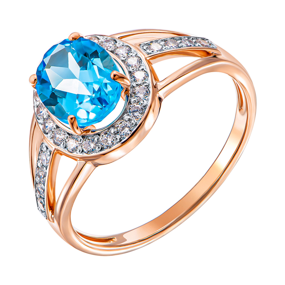 

Золотое кольцо в комбинированном цвете с топазом и фианитами 000137349 17 размера