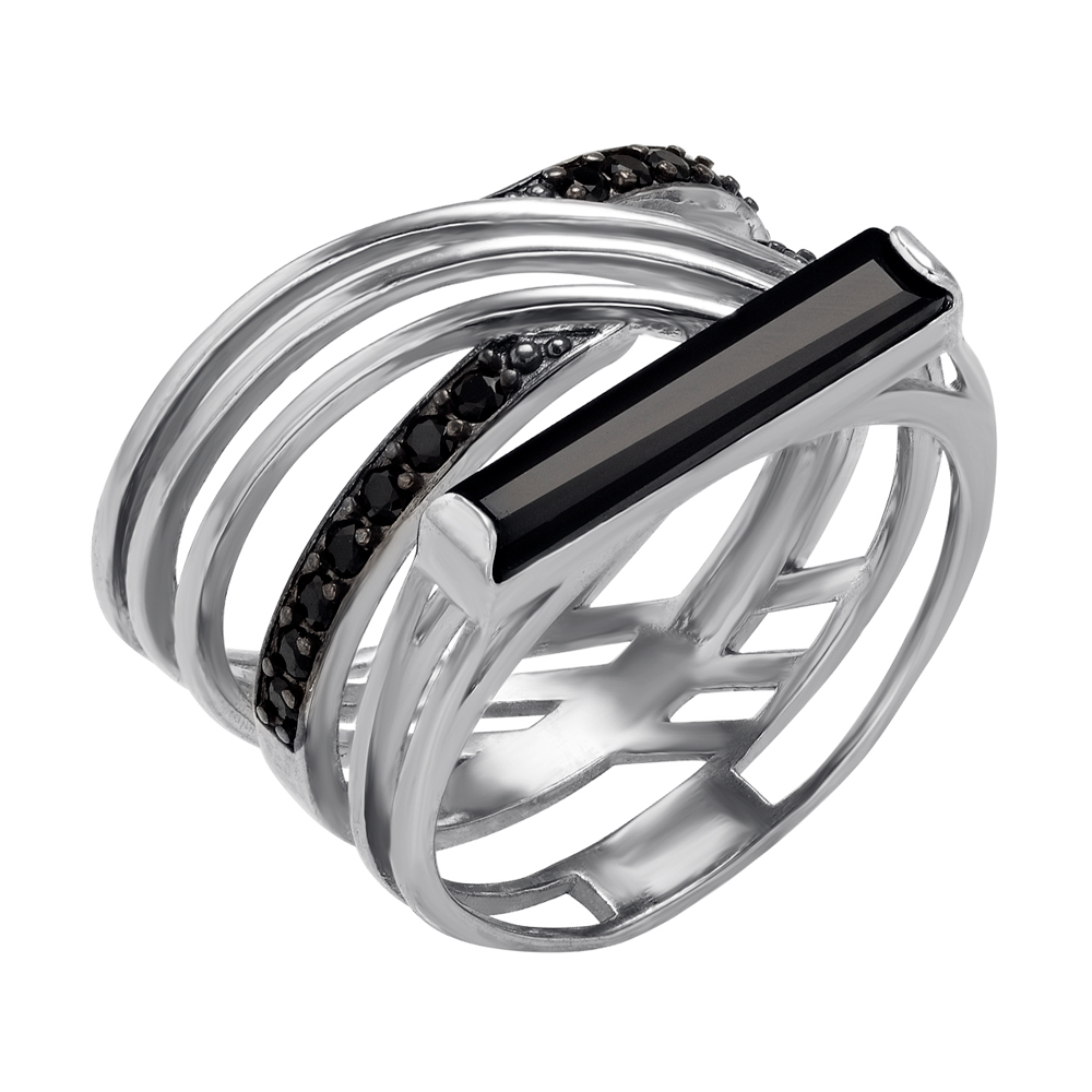 

Серебряное кольцо Маригона с агатом и фианитами 000048751 18.5 размера
