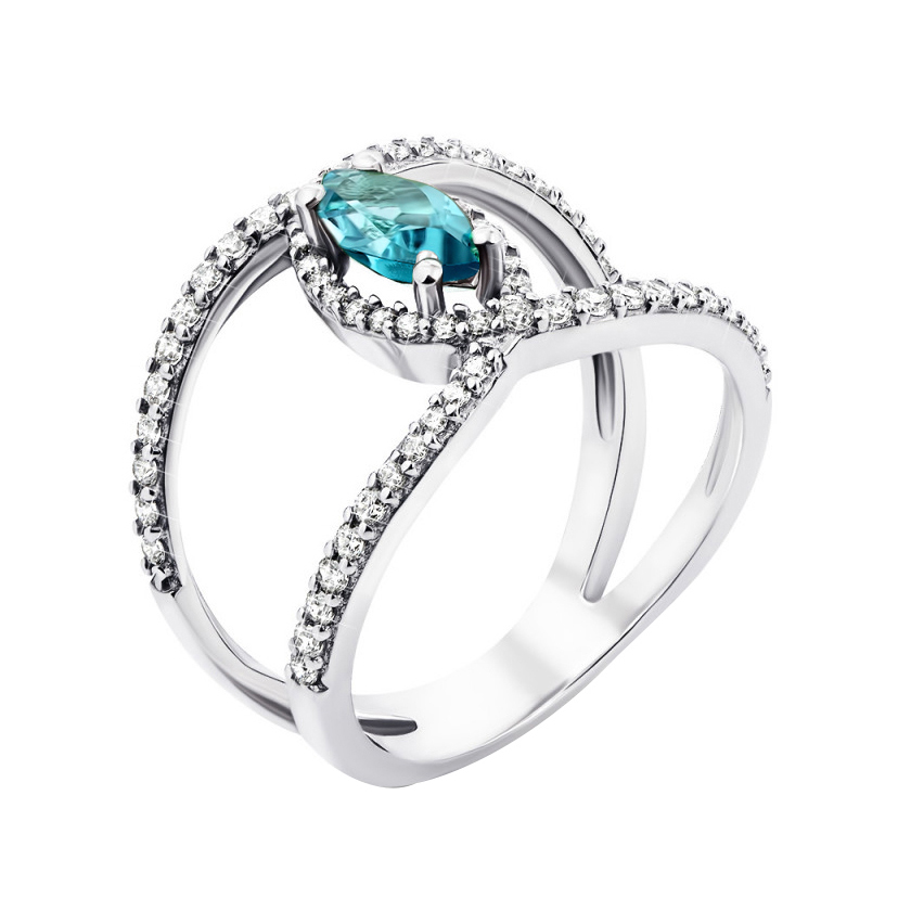 

Серебряное кольцо с кварцем swiss blue и фианитами 000132961 17.5 размера