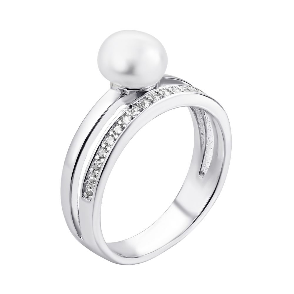 

Серебряное кольцо с жемчугом и фианитами 000133840 16.5 размера