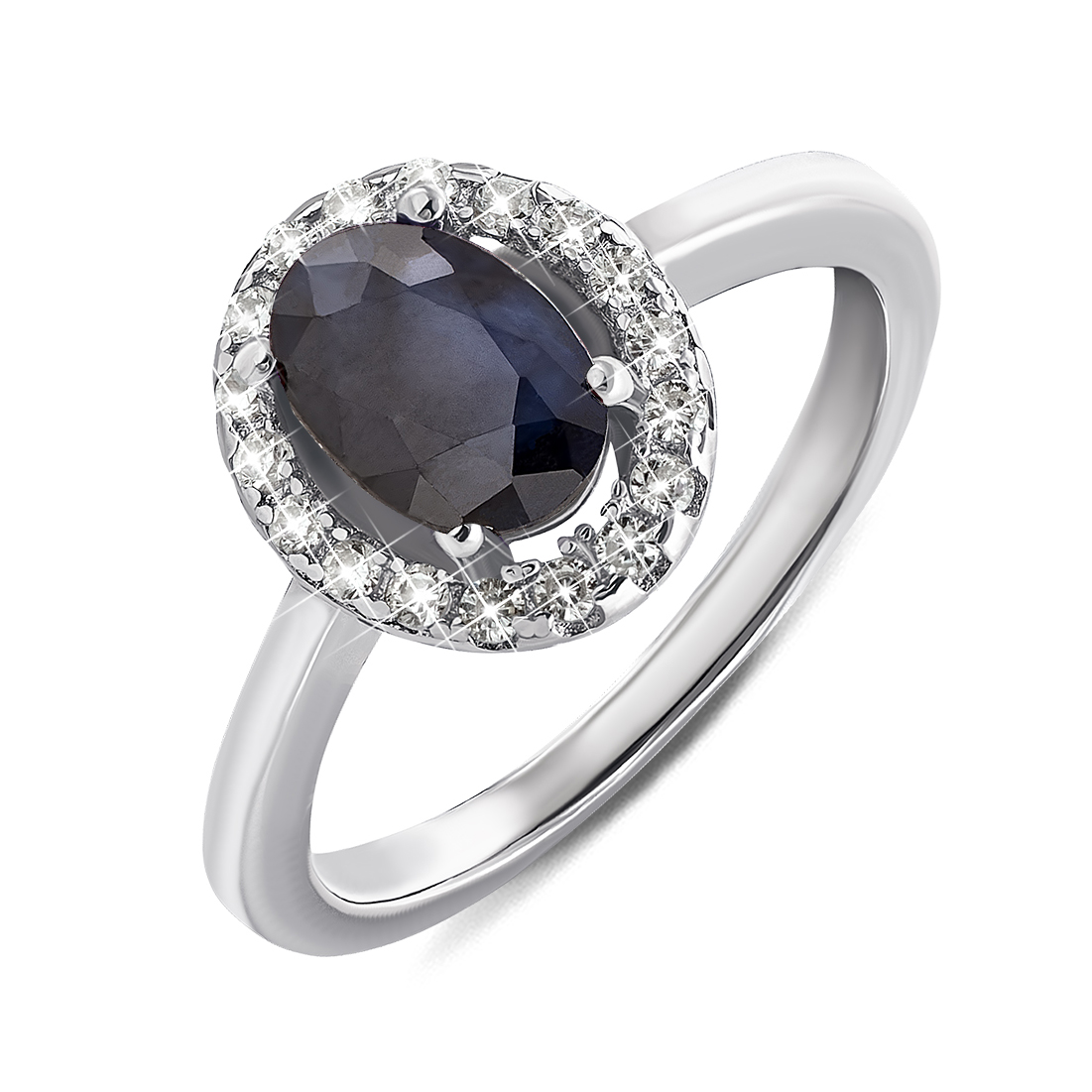 

Серебряное кольцо с сапфиром и фианитами 000135308 17.5 размера