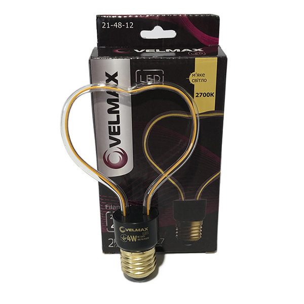 

Ретро LED лампа VELMAX V-Filament-Decor-Сердце, E27, 4W, 260Lm, 2700К (4716)