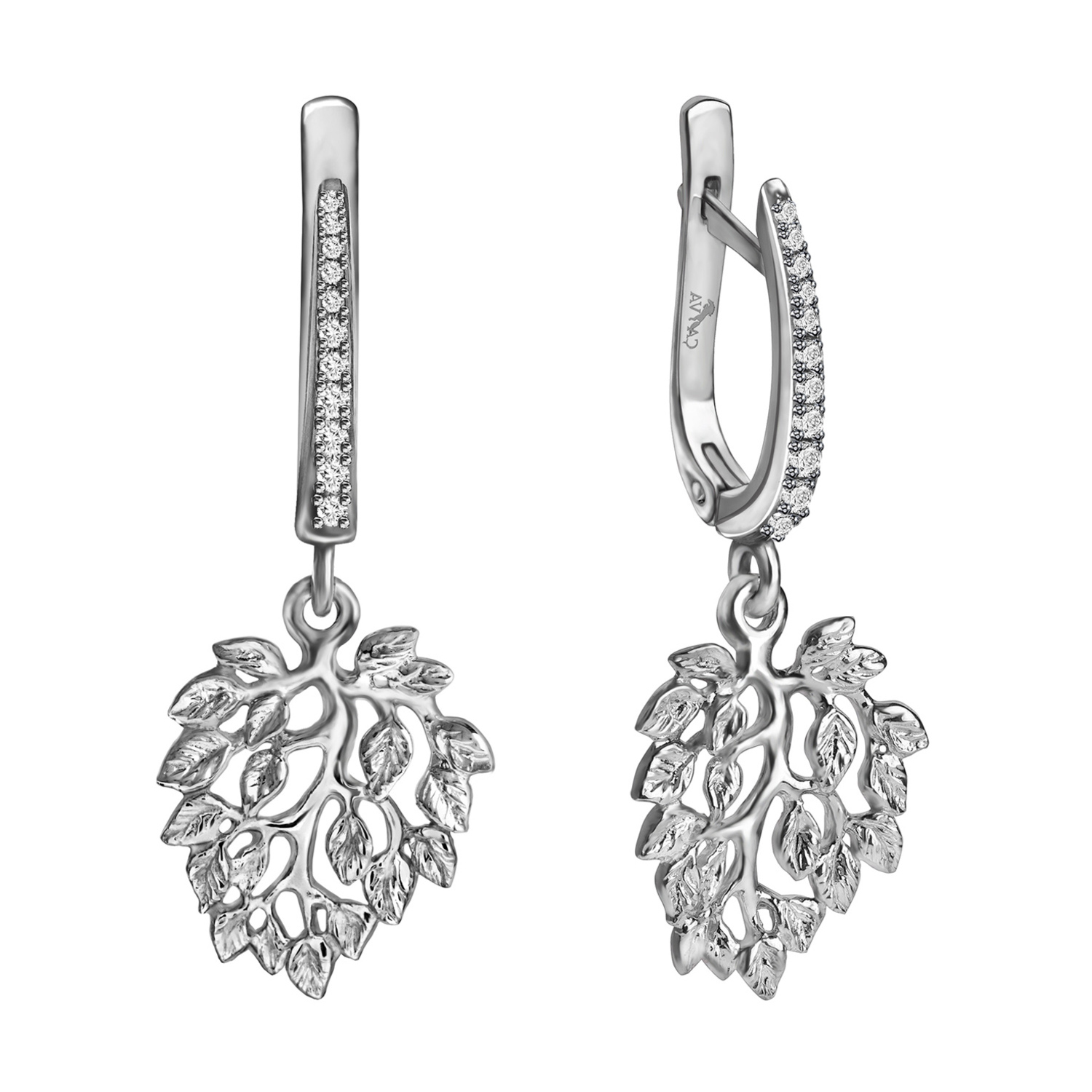 

Серебряные серьги Листочки с фианитами 000046047