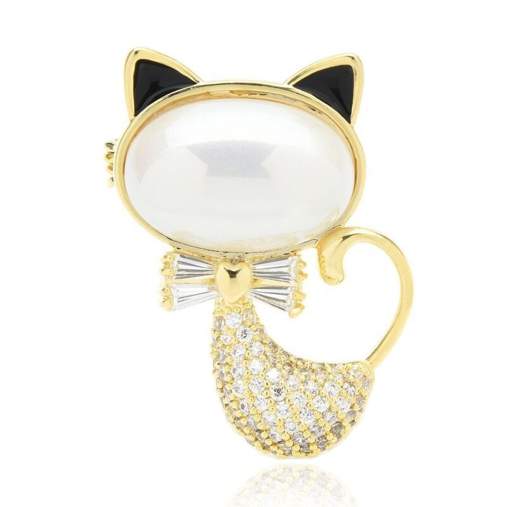

Брошь женская BROCHE бижутерия Животные Кот с бантом Лаки золотистая BRBF112020