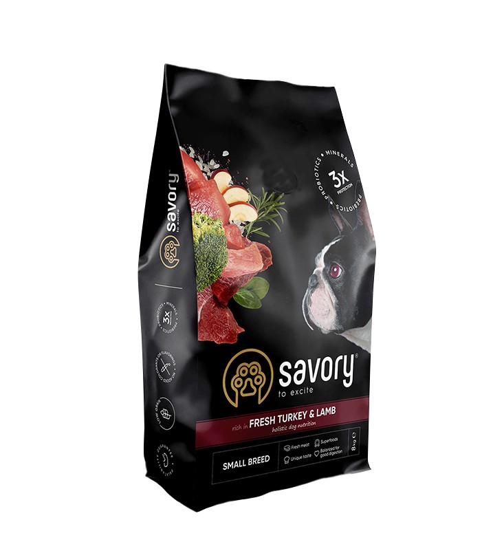 

Сухий корм Savory для собак малих порід зі свіжим м’ясом індички та ягнятиною 8 кг