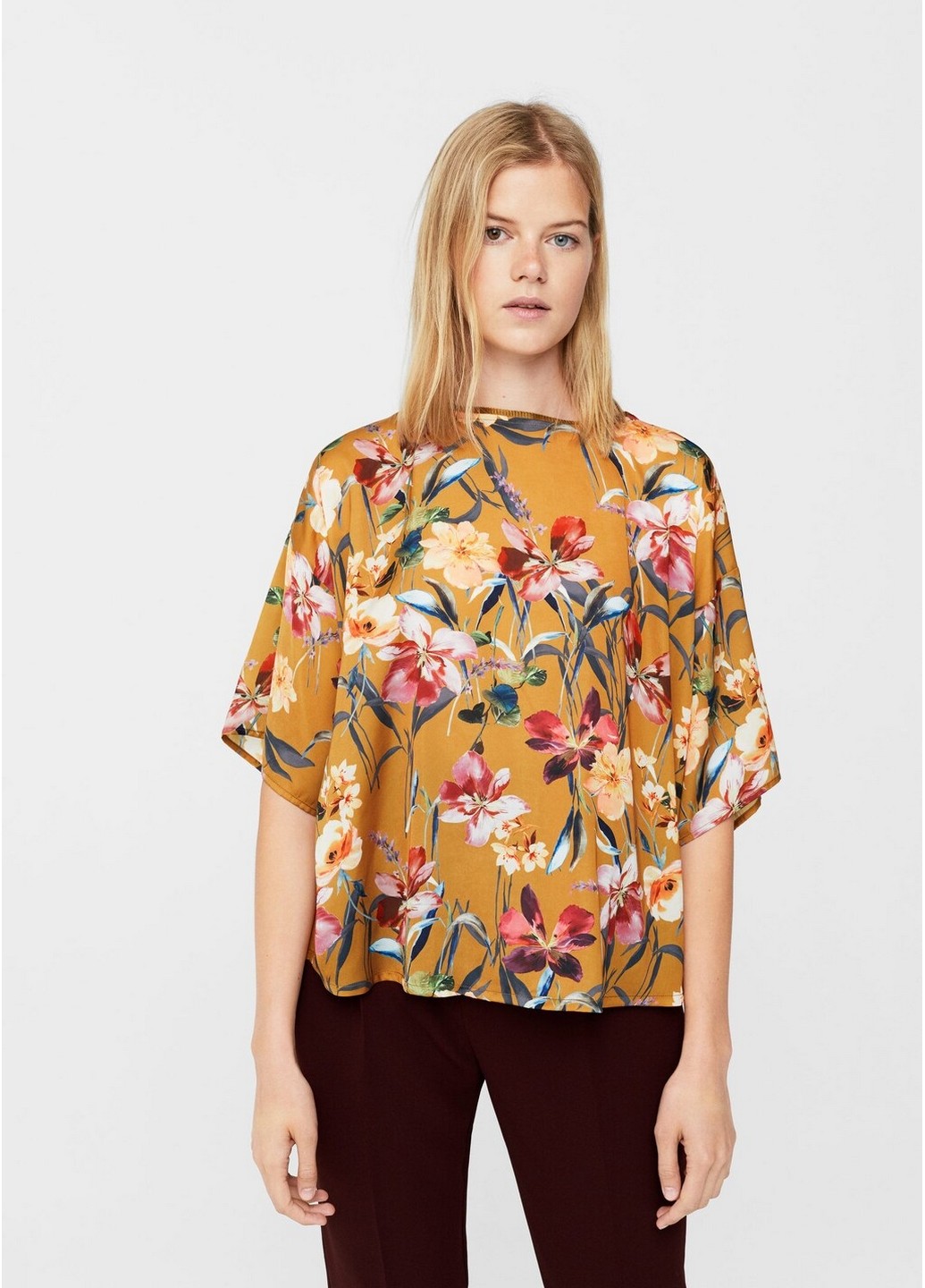 

Блуза Mango XS Горчичный 14003769_цветы_01