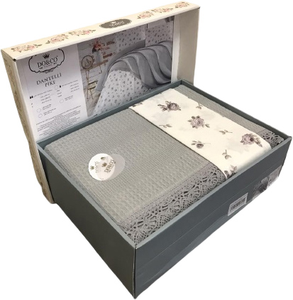 

Комплект летнего постельного белья с пике Do & Co Dantelli 220x240 серый (ts-02726)