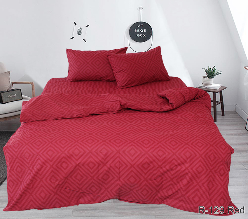 

Комплект постельного белья ТАГ Двуспальный Ранфорс постільна білизна 200x215 см Простынь классическая R129Red