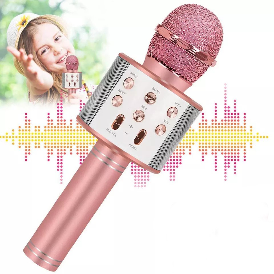 

Детский ручной Bluetooth караоке микрофон Wster WS-858 и портативная MP 3 колонка 2в1 Розовый