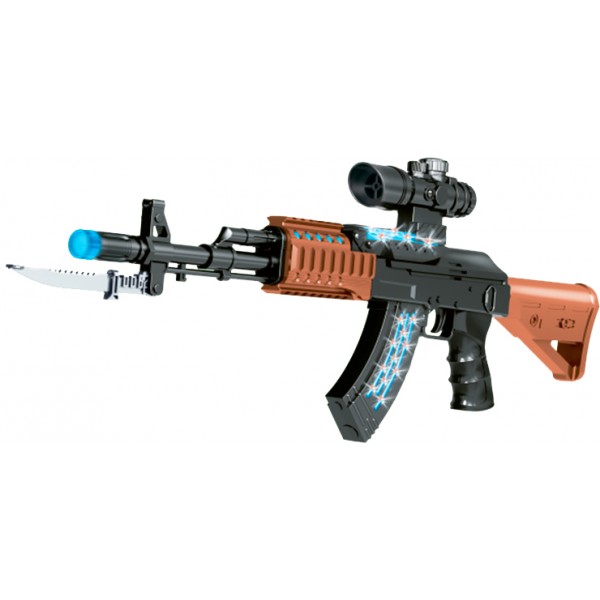 

Автомат игрушечный Свето-Звуковой с прицелом АК47 Zipp Toys, Детское оружие боевой прототип, звуковая имитация выстрела с вибрацией, яркие световые эффекты + штык-нож, 51 см
