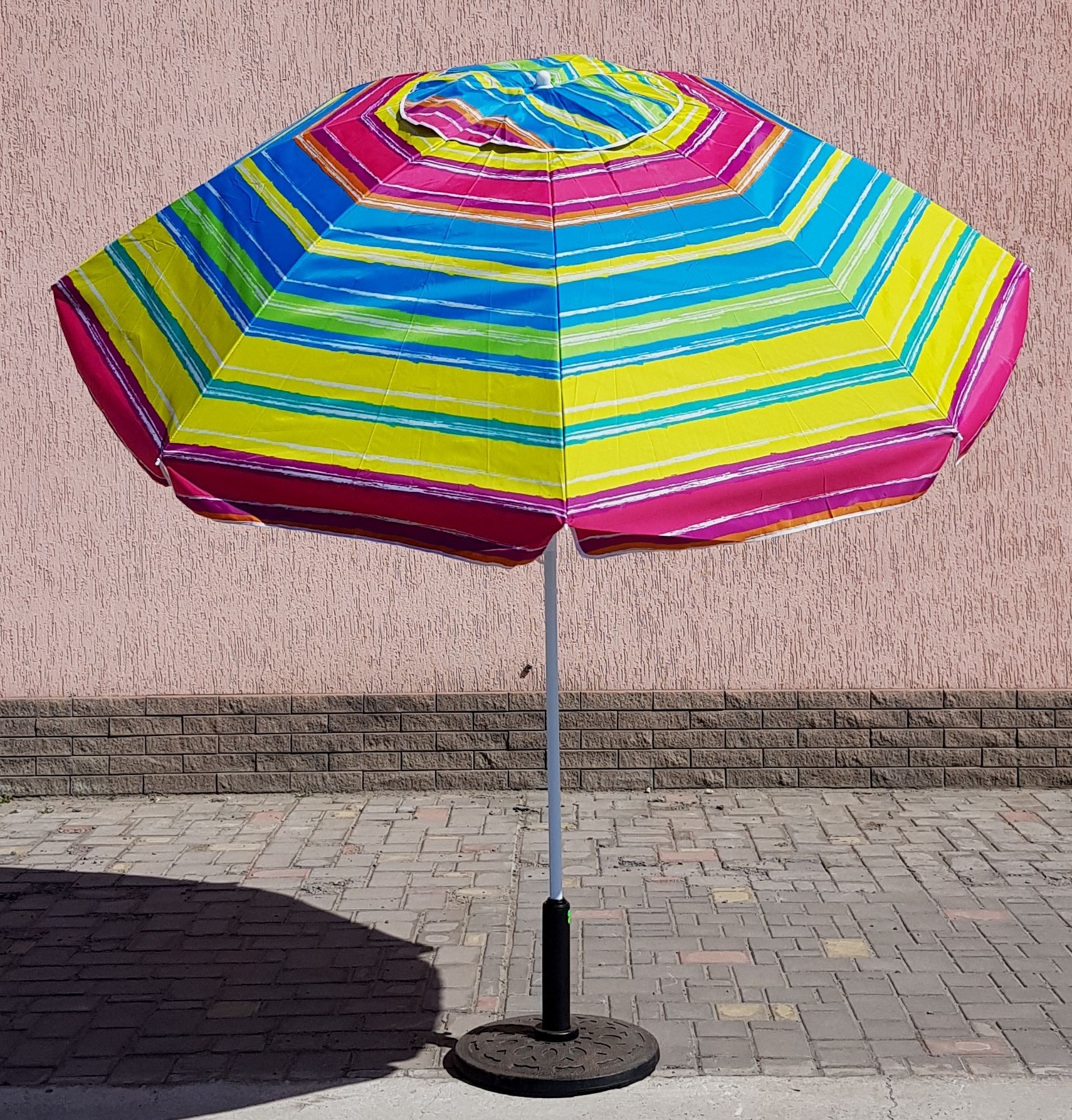 

Зонт садовий пляжний Sansan Umbrella 025W полосатый круглый 2.4м с клапаном и наклоном