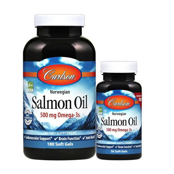 

Омега 3 Carlson Labs Salmon Oil 500 mg Omega-3s 180+50 капсул