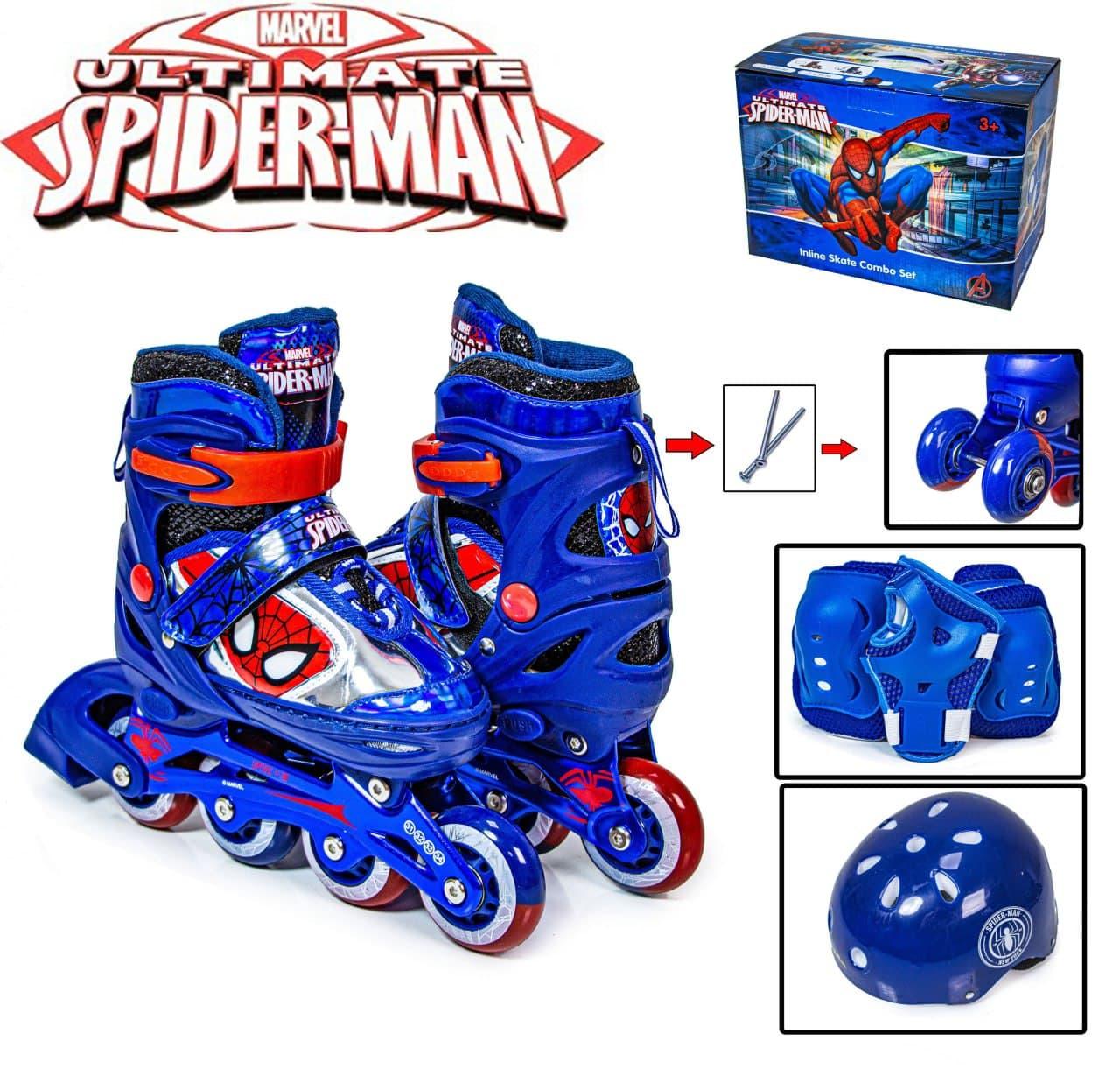 

Детские ролики MARVEL SPIDER MAN + шлем, + защита для ладоней, локтей и колен красный 35-38(размер)