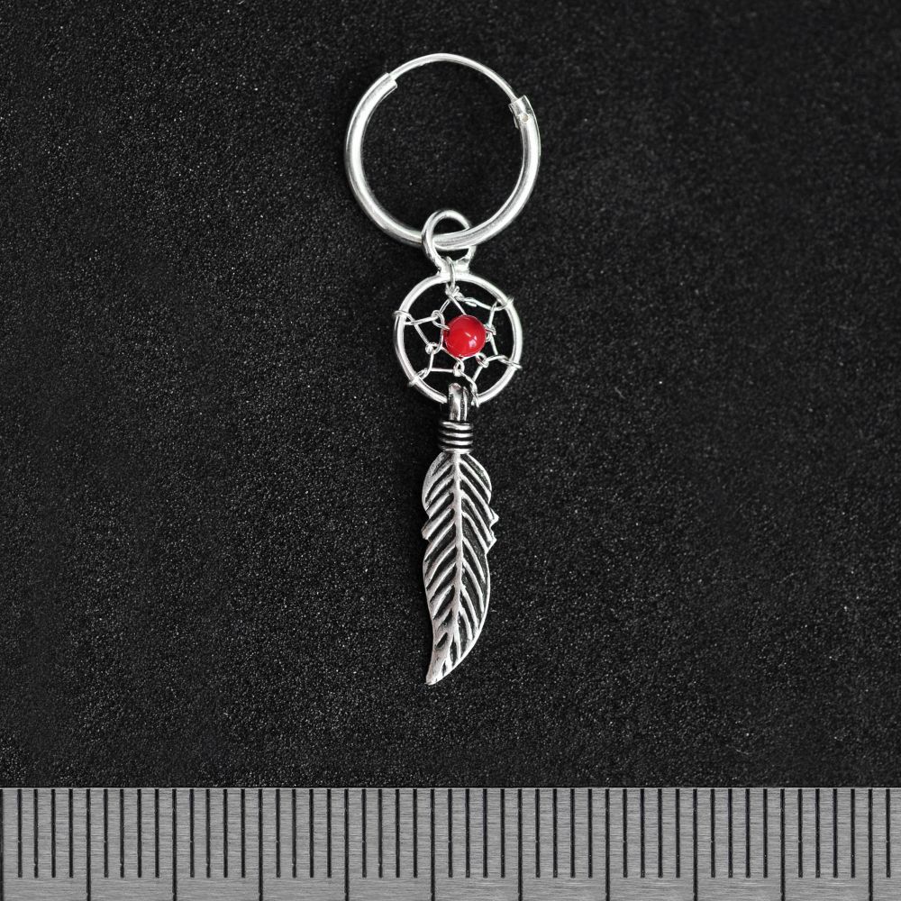 

Серьга серебряная, кольцо с ловцом снов, красный камень (eas-072)