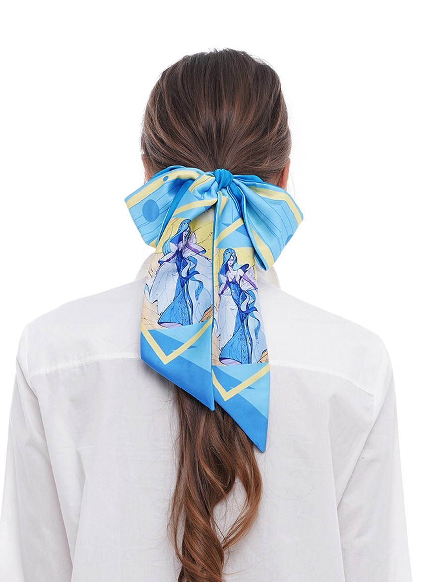 

Галстук Твилли авторский MyScarf  голубой с принтом девушка, Галстук Твилли авторский MyScarf one size голубой с принтом девушка