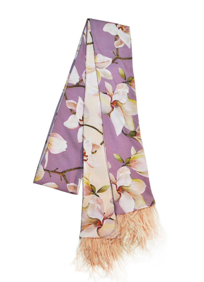 

Галстук Твилли MyScarf  сиреневый с принтом и перьями, Галстук Твилли MyScarf one size сиреневый с принтом и перьями