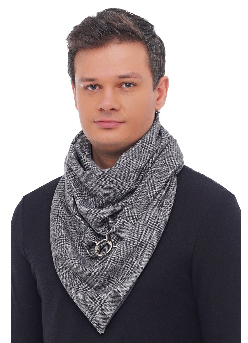 

Шарф мужской "Эдинбург" большой MyScarf теплый  серый в клетку с кольцами, Шарф мужской "Эдинбург" большой MyScarf теплый one size серый в клетку с кольцами
