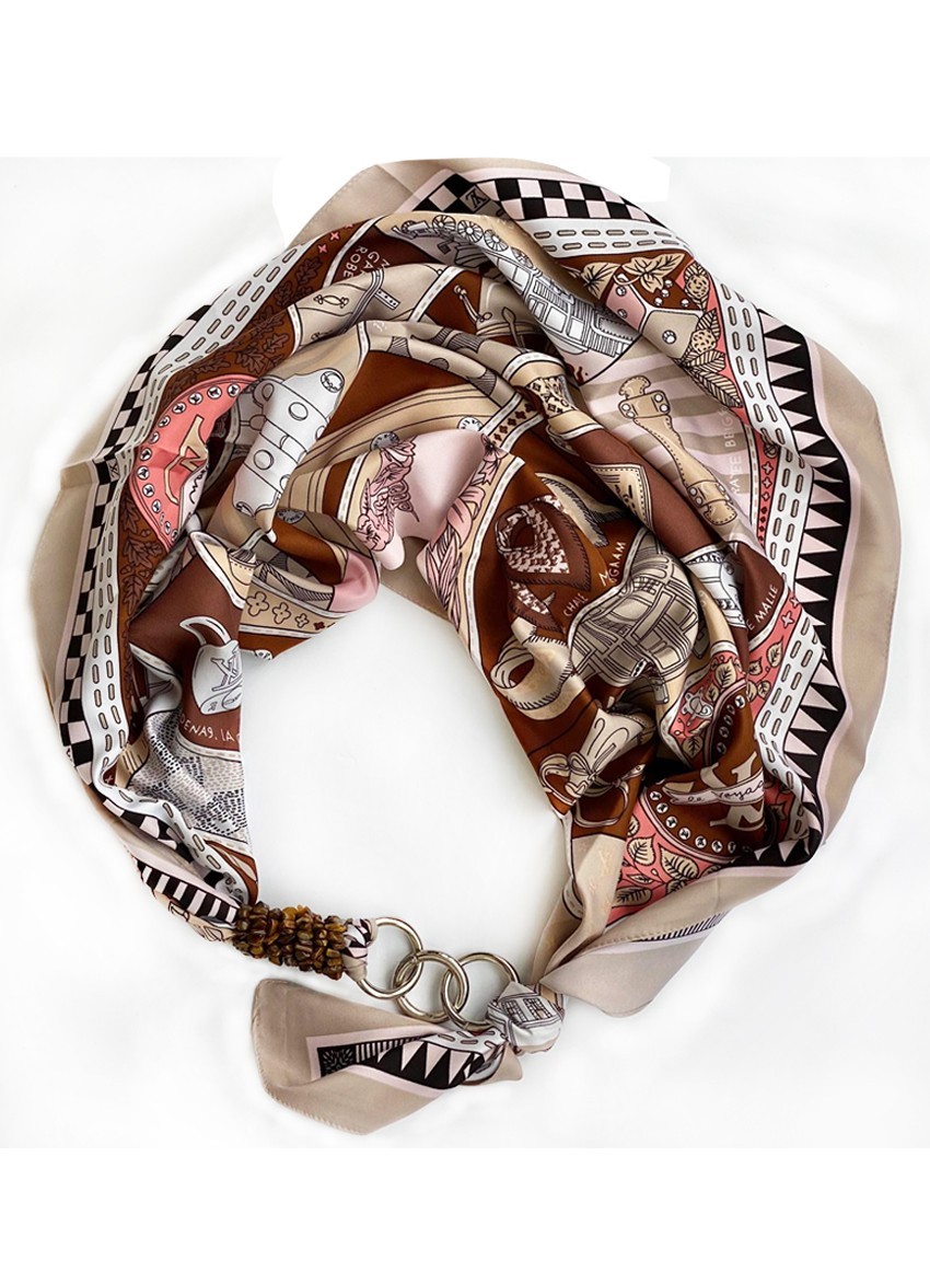 

Платок MyScarf " Зимний шоколад" коричнево-бежевый с принтом и камнями тигровый глаз