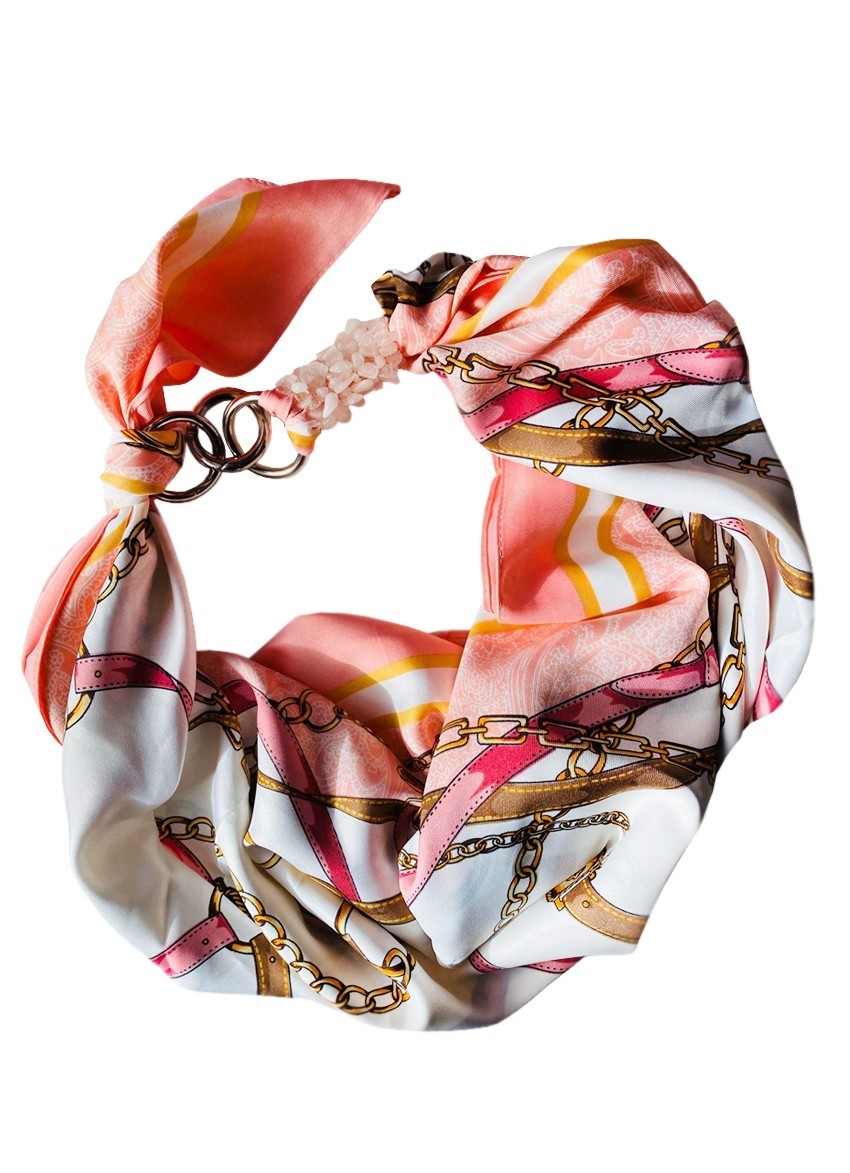 

Платок MyScarf атласный белый с розовым принтом и камнями
