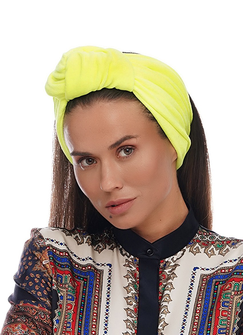 

Тюрбан MyScarf теплый  лимонный бархатный с узлом, Тюрбан MyScarf теплый one size лимонный бархатный с узлом