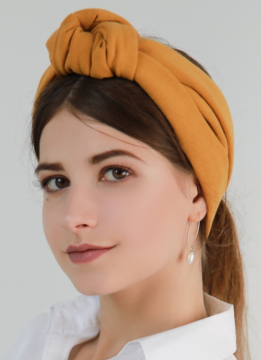 

Тюрбан MyScarf теплый  желто-коричневый с узлом, Тюрбан MyScarf теплый one size желто-коричневый с узлом