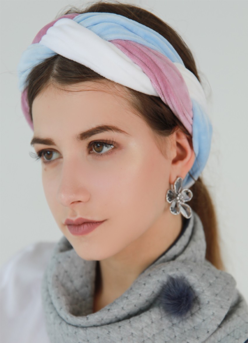 

Тюрбан MyScarf теплый косичка  розовый голубой белый велюровый, Тюрбан MyScarf теплый косичка one size розовый голубой белый велюровый