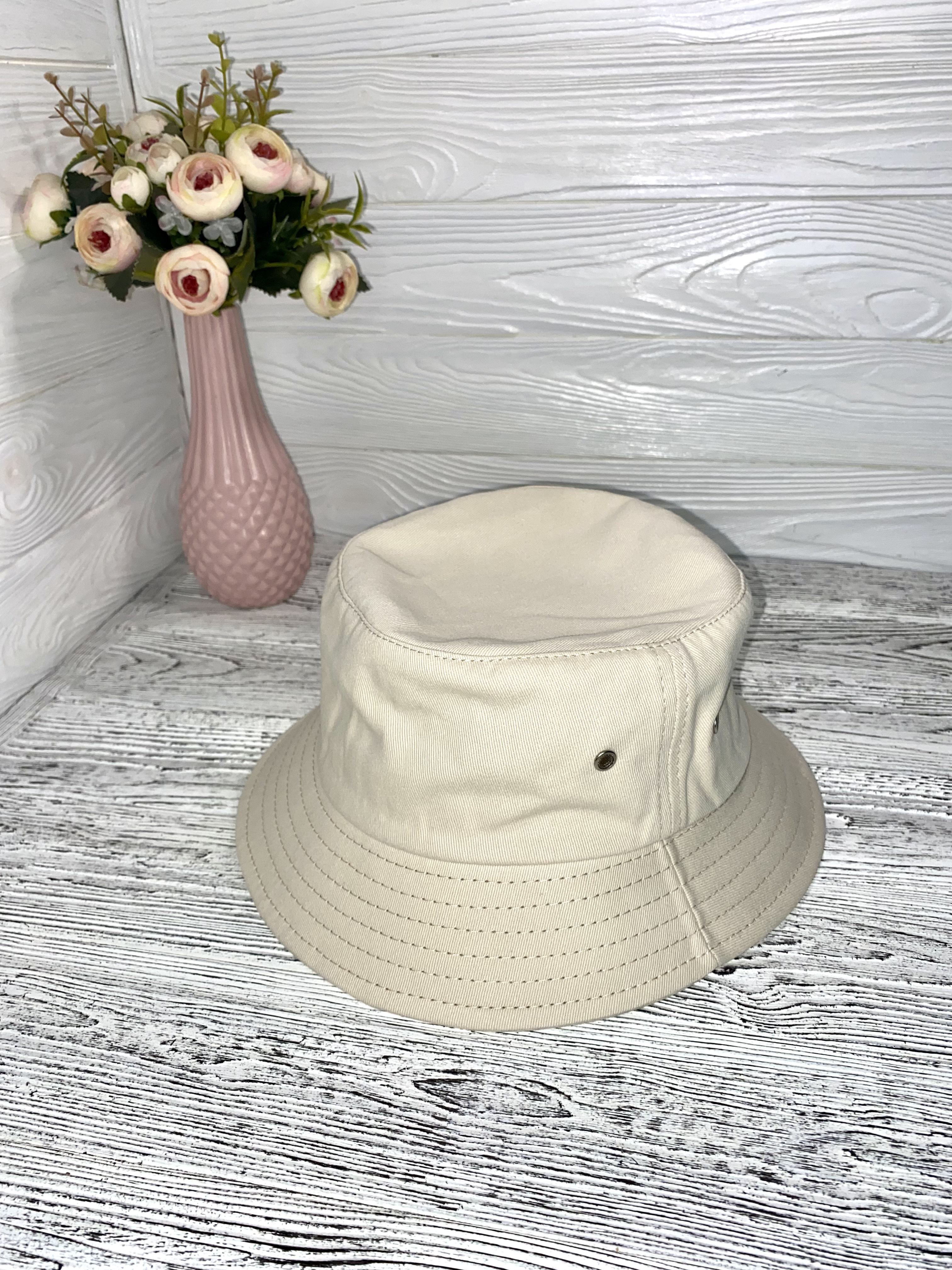 

Панама солнцезащитная хлопковая однотонная повседневная универсальная кремовая унисекс (54-59)