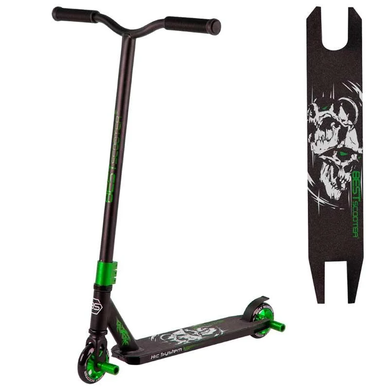 

Трюковый самокат для трюков Best Scooter алюминиевый с алюминиевыми дисками Черно-зеленый