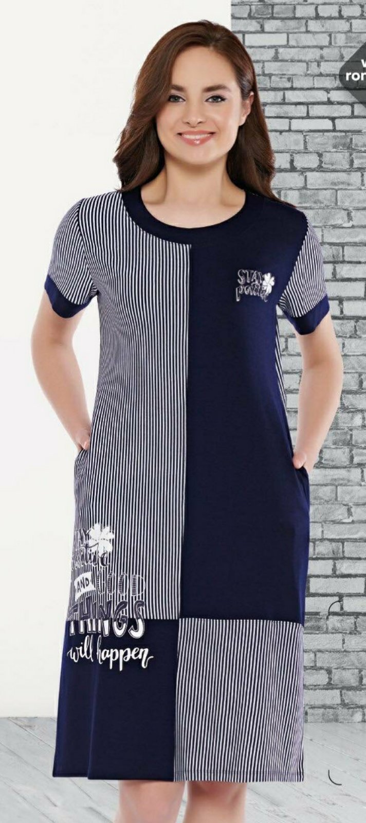 

Платье Romeo&Life 7450 (р) синий с белым, Платье Romeo&Life 7450 2xl(р) синий с белым