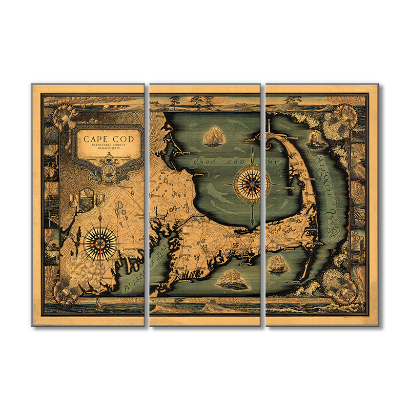 

Винтажная карта Artel «Карта графства Массачусетс. Barnstable County» 3 модуля 60x90 см