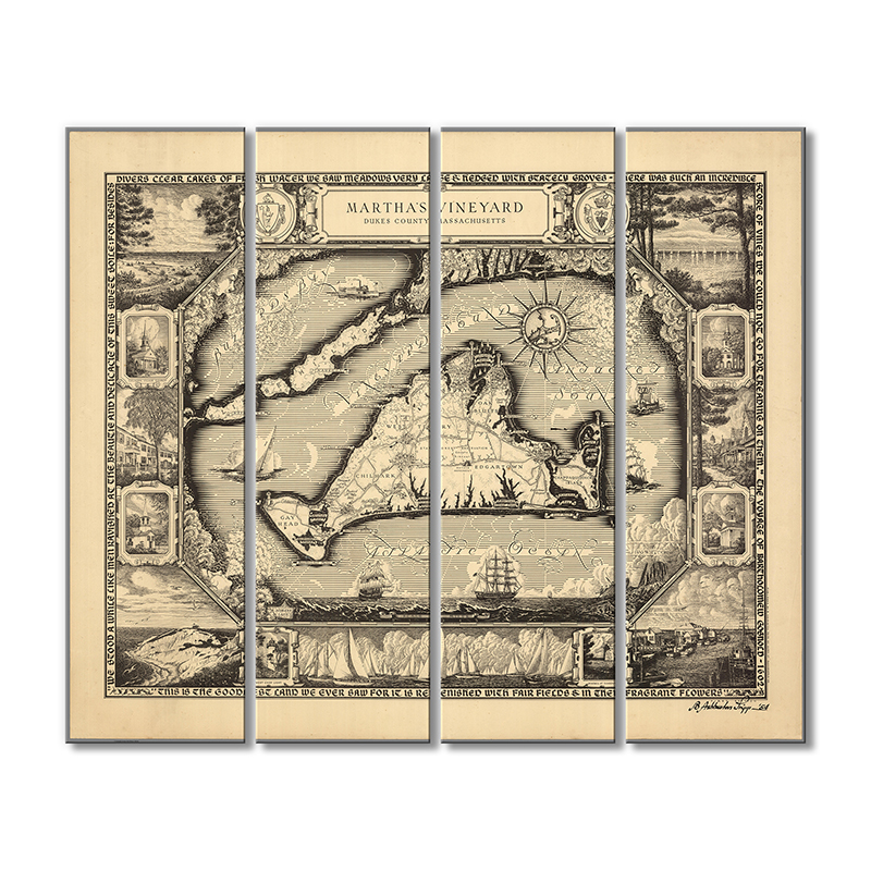 

Винтажная карта Artel «Карта штата Массачусетс. Dukes County» 4 модуля 70x105 см