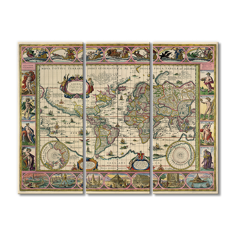 

Винтажная карта Artel «Старинная карта мира географическая Америки» 3 модуля 80x120 см