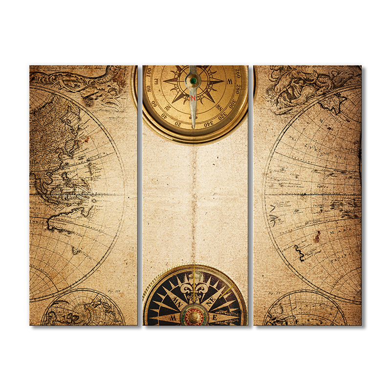 

Винтажная карта Artel «Историческая карта с компасами» 3 модуля 60x90 см