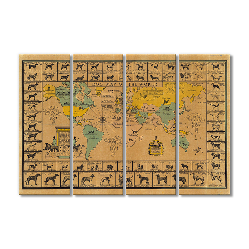 

Винтажная карта Artel «Карта мира с собаками» 4 модуля 60x90 см