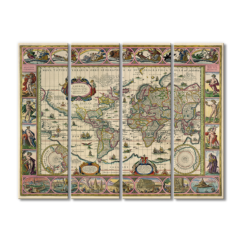 

Винтажная карта Artel «Старинная карта мира географическая Америки» 4 модуля 80x120 см
