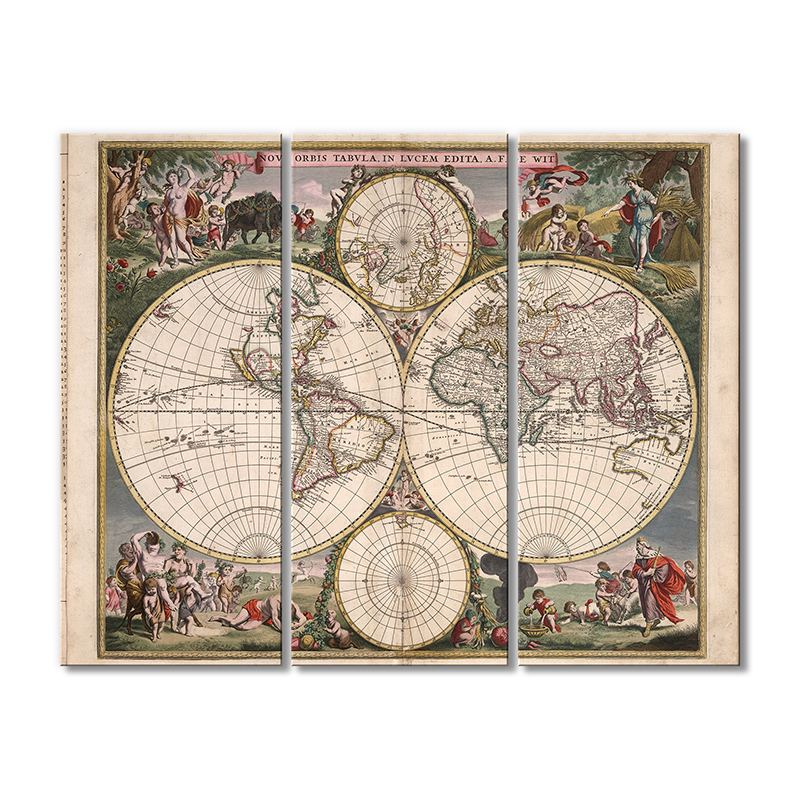 

Винтажная карта Artel «NOVA ORBIS TABVALA 1670» 3 модуля 70x105 см